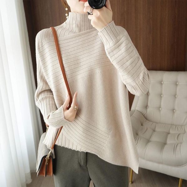 

women's sweaters turtleneck sweater women loose western style irregular all-match fashion stand-up collar bottoming shirt ladies wool p, White;black