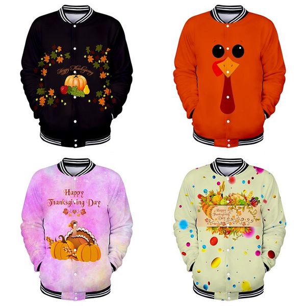 

men's jackets happy thanksgiving day 3d baseball jacket coats costume fashion men women hoodie sweatshirts long sleeve hoodies, Black;brown