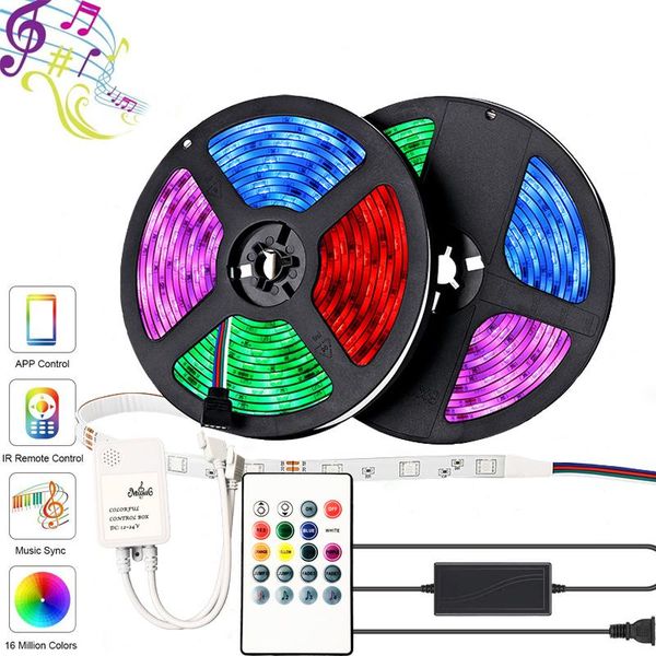 

strings 5m, 10m rgb led lights music sync color changing built-in mic, strip rope