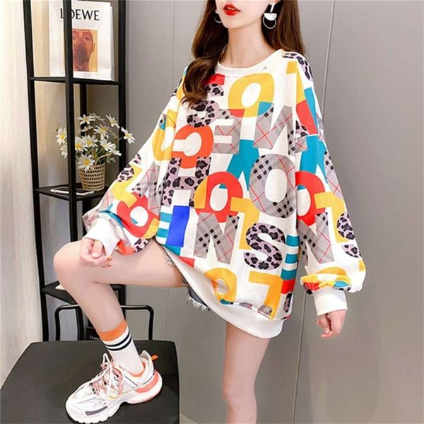 

large size sweater women's spring and autumn new loose korean long sleeve full body letter print round neck thin pullover, Black