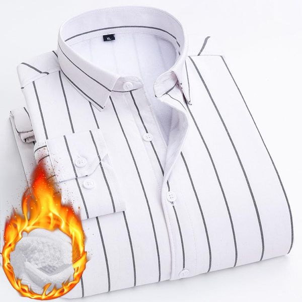 

men's casual shirts winter striped thickened padded handsome shirt, White;black