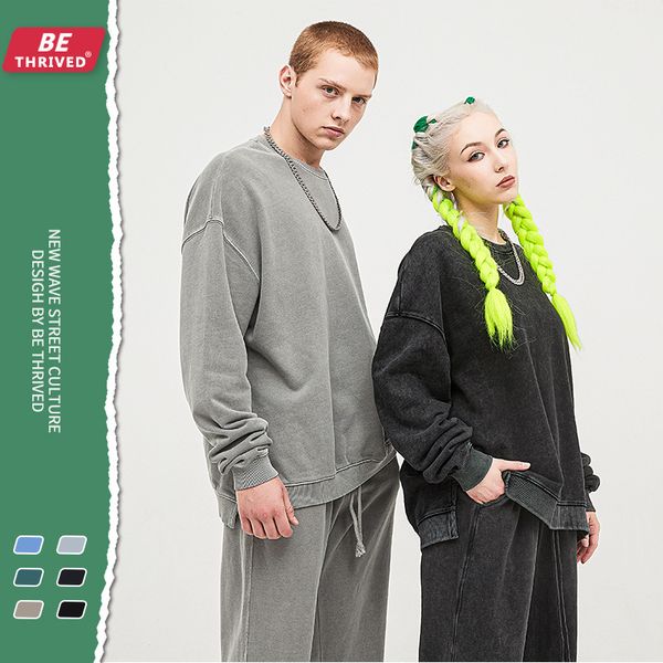 

be men's wear | 2021 autumn new style hem split terry wash sweater vintage high street fashion brand coat, Black