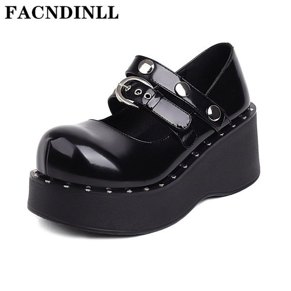 

dress shoes women pumps 2021 brand wedges high heels round toe autumn spring platform black ladies punk style casual