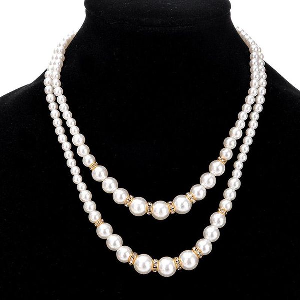 

chains women retro faux pearl necklace lady luxury dual layer jewelry ea, Silver