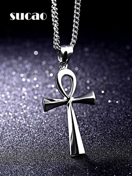 

chains classic religion egyptian crucifix necklaces pendants stainless steel symbol of life cross hip hop mens jewelry gifts, Silver