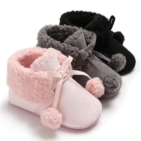 

first walkers toddler girls boys boots children's winter shoes warm plush bootie anti slip snow fur ball 0-18m crib