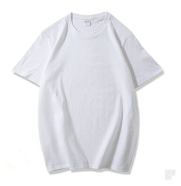 

2021 men's a solid color short sleeve t-shirt summer round neck cotton plain white loose, Black