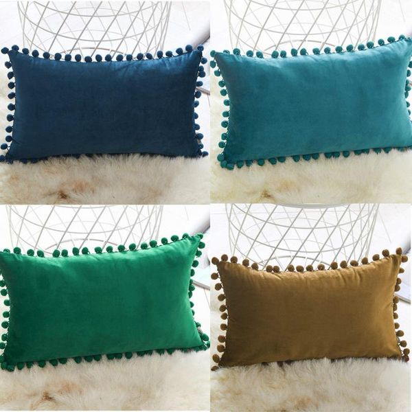

cushion/decorative pillow cilected 30x50cm solid color plush pillowcase ins wind ball lace sofa cushion cover car waist protector home decor
