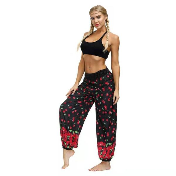 

thai sports yoga bloomers boho pants in cherry digital printing women's summer leisure, White;red