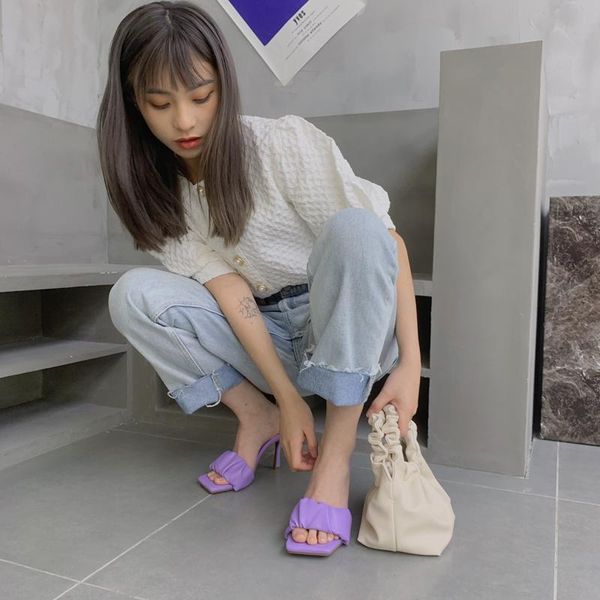 

slippers fashion women sandals open toe slip on thin high heels purple/black/white casual slides mules shoes party pumps