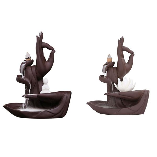 

fragrance lamps zen buddha hand incense burners backflow burner holder lotus home decor censer with 20pcs cones 2021