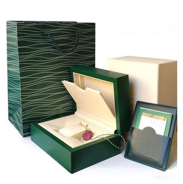 

factory supplier luxury brand green with original wooden watch cases box papers card wallet boxes cases wristwatch rolex watches gift bag ro, Black;blue