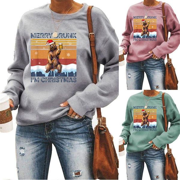 

women's hoodies & sweatshirts women merry christmas drunk beer bear streetwear autumn slogan shirt casual hipster aesthetic letters swe, Black