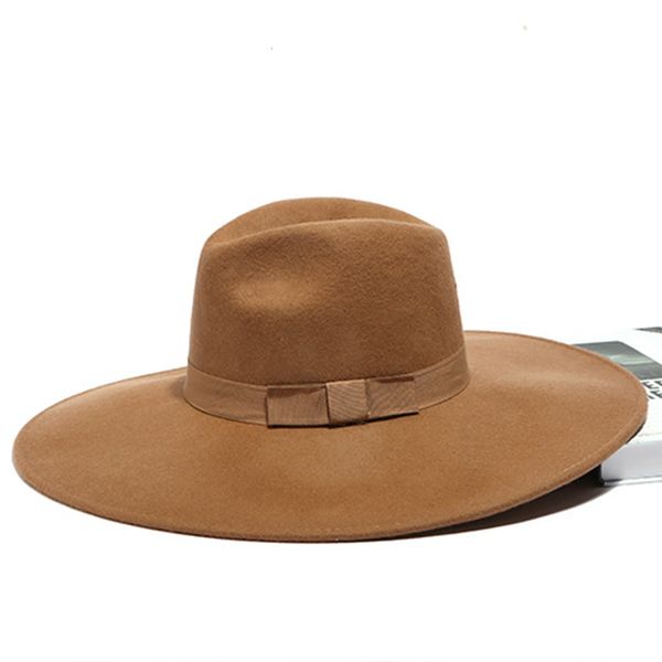 

2021 new wide brim warm winter for women ribbon bowknot wool fedra classical crushable jazz church party derby panama hat lh5w, Blue;gray