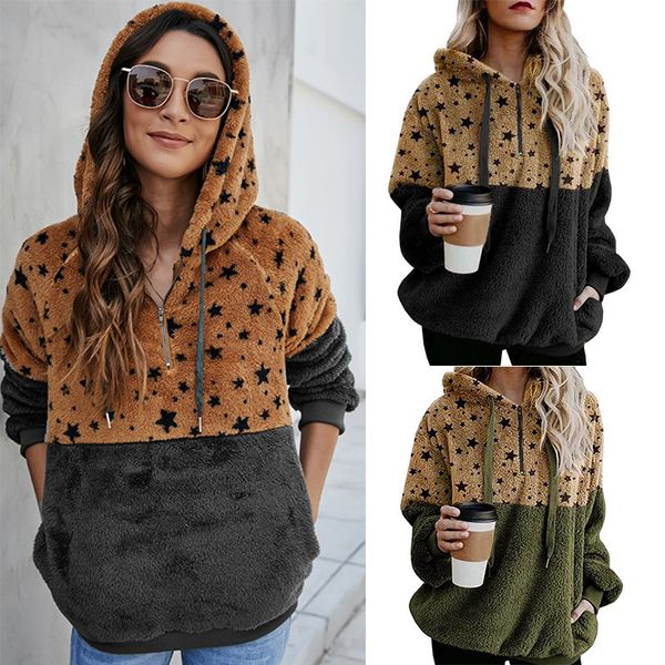

autumn and winter european and american womens clothing womens splicing pullover xingx hooded fleece sweatshirt baggy coat, Black