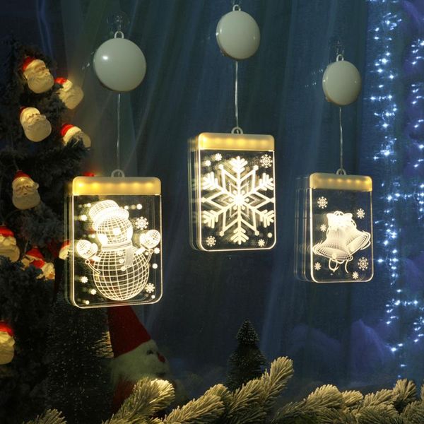 

strings christmas theme hanging light garland 3d bell snowman xmas tree shape fairy curtain holiday wedding party decor