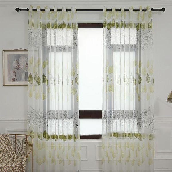 

curtain & drapes leaf printed sheer curtains for bedroom kitchen tulle panels home decorative window screen voile living room