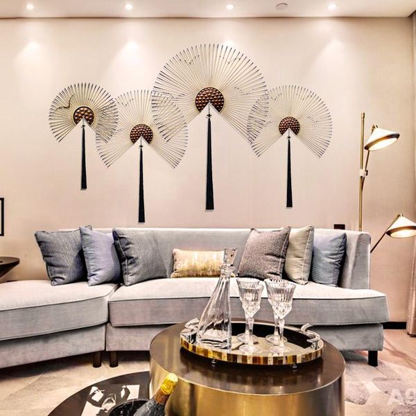 

modern wrought iron fan shape wall sticker pendant home livngroom wall hanging crafts home background decoration