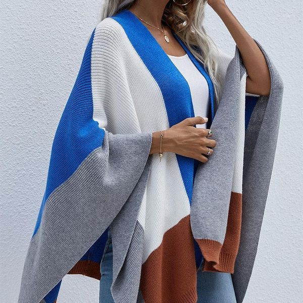 

women's knits & tees patchwork long cardigan for women winter coat knitwear plaid loose casual cardigans sweater woman clothes, White