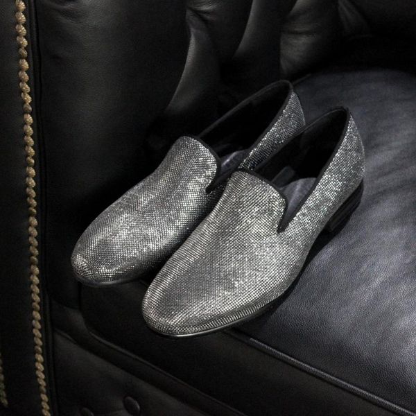 

dress shoes handmade sliver formal loafers hombre sapatos flat heel genuine leather spring driving for men, Black