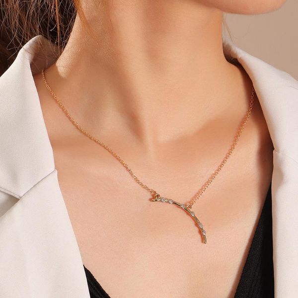 

pendant necklaces simple thin chain golden necklace for women personality crystal branches choker minimalist jewelry gift, Silver