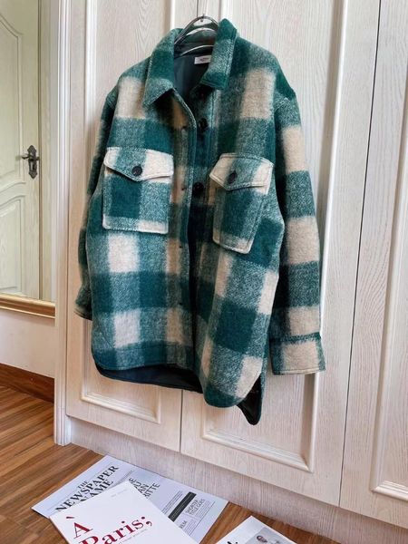 

women's jackets women jacket 2021 retro plaid woolen coat small short, Black;brown
