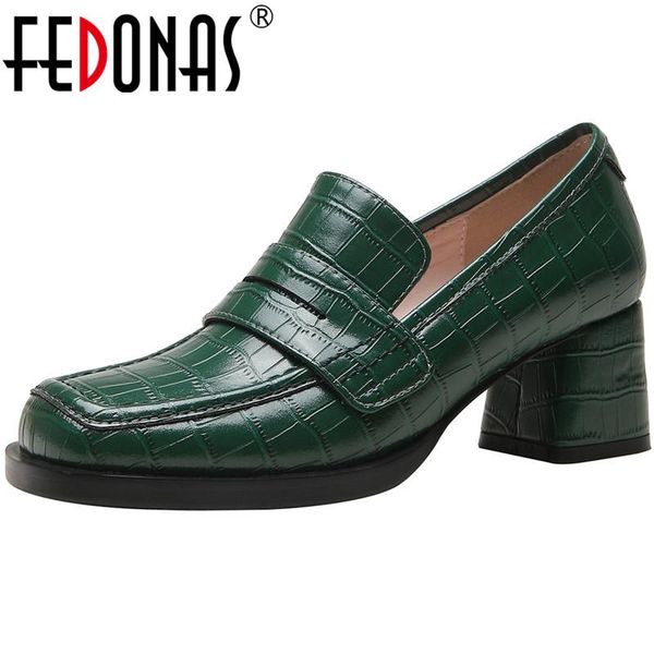 

dress shoes fedonas vintage thick heels pumps for women 2021 spring shallow square toe classic design working basic woman, Black