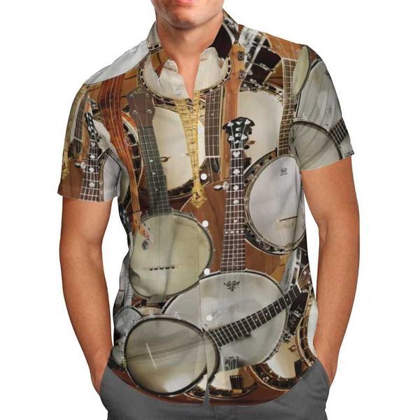 

men's casual shirts vintage guitar 3d printd summer breathable beach hawaiian shirt short-sleeved streetwear oversized harajuku, White;black