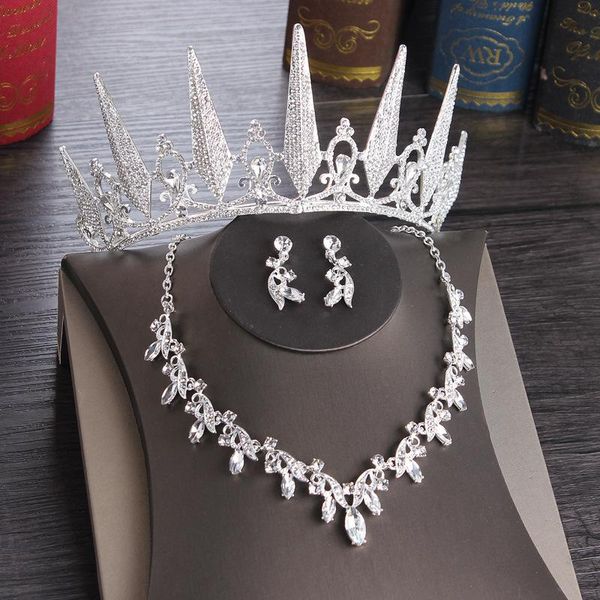 

earrings & necklace luxury sparkling leaf bridal jewelry sets crystal rhinestone tiaras crown statement wedding dubai set necklaces, Silver