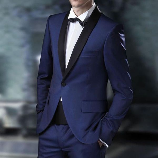 

men's suits & blazers 2 piece blue wedding tuxedo for groom slim fit custom men with black shawl lapel man fashion costume jacket pants, White;black