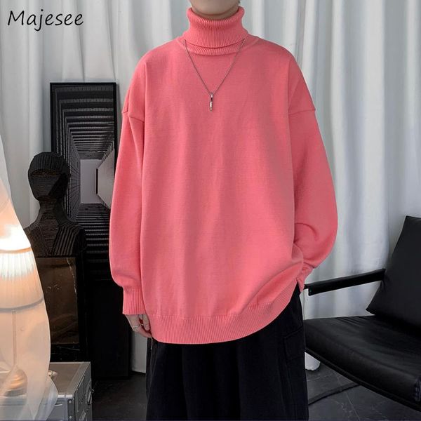 

9 colors pullover men turtleneck sweaters solid all-match loose streetwear couple simple knitted pullover male clothing chic, White;black