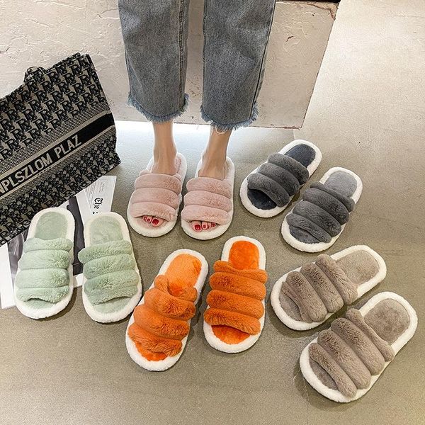 

slippers trendy ladies indoor outdoor fur women house full furry soft fluffy plush platform flat non-slip shoes woman, Black