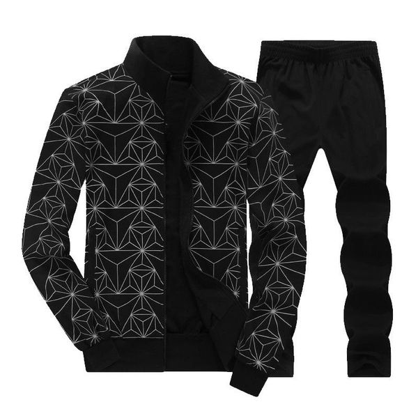 

men's tracksuits 2021 autumn two piece set casual sporting suit geometric printed zipper jackets + pants men tracksuit l-8xl, Gray