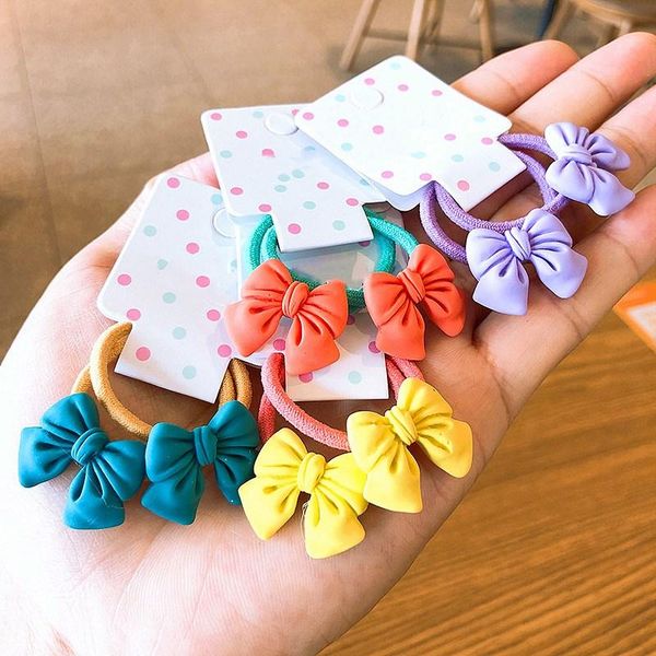 

1pair cute bowknot elastic hair bands candy color girls hair rope cute ponytail holder ties children rubber scrunchies, Slivery;white