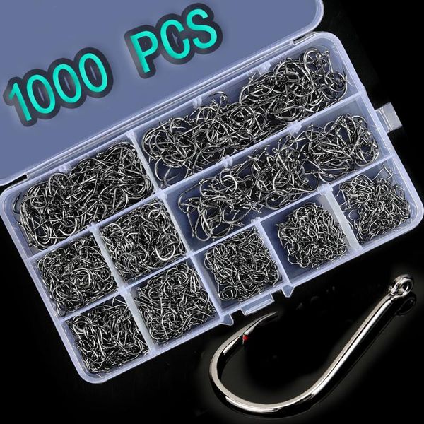 

fishing hooks 300-1000pcs/ box high carbon steel set barbed carp fishhook for soft worm lure hook accessories