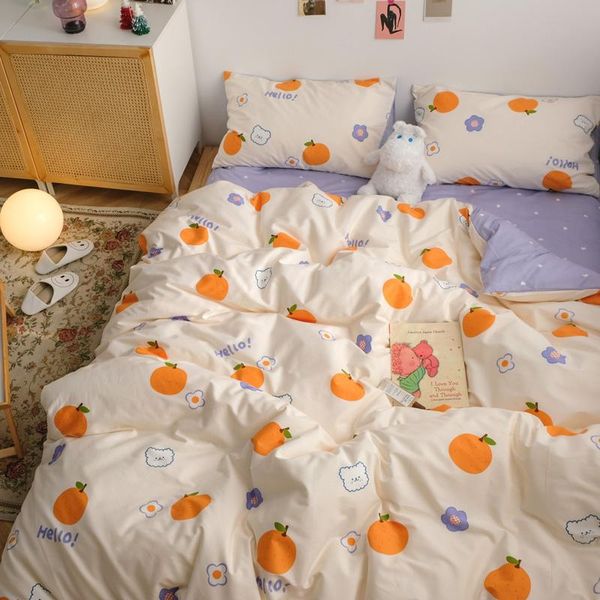 

bedding sets set printed bed cotton sheet duvet cover twin full  king covers bedclothes fitted heart bear orange 3/4p