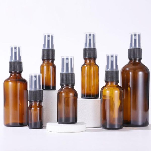 

storage bottles & jars 10pcs 5-100ml amber glass essential oil mist spray container case refillable travel bottler