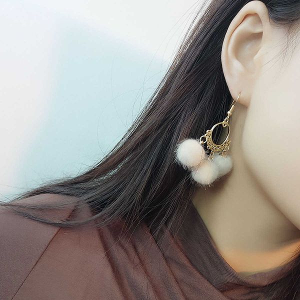 

jewelry korean fashion temperament long tassel hairball pendant versatile new earrings, Silver