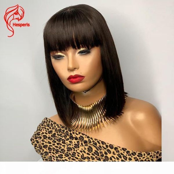 

hesperis 5x5 silk base bob lace wigs with bang glueless 4x4 lace closure human hair wig brazilian remy short bob bang wigs, Black;brown