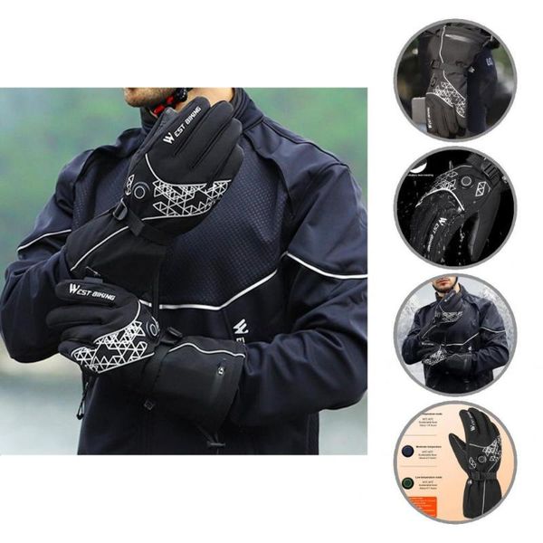 

cycling gloves waterproof 1 pair fashion motorcycle winter heated riding electric for outdoor, Black