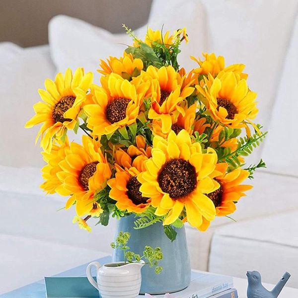 

decorative flowers & wreaths 2 pcs artificial sunflower bouquet,fake silk flowers,for home/wedding/garden/party decoration,bridal bouquet