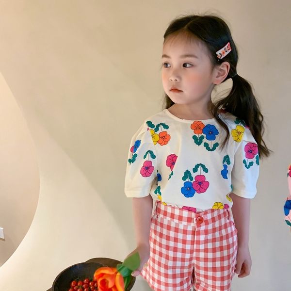 

girls fashion floral t shirt kids cotton girl clothes 210528, Blue