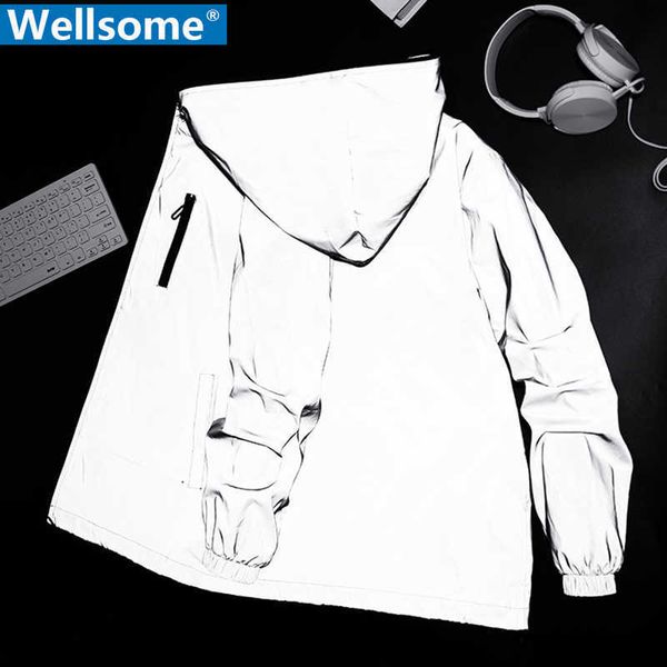 

noctilucent streetwear men's reflective jacket women windbreaker casual hip hop hooded coats mens streetwear night shiny jackets x0621, Black;brown