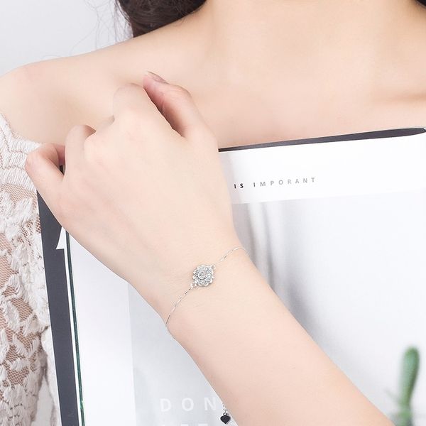

s925 sterling silver women's korean version small fresh inlaid diamond sun flower bracelet temperament silver jewelry, Black