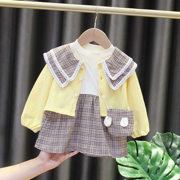 

2021 spring new girls' suit foreign style skirt two piece children's clothing, White