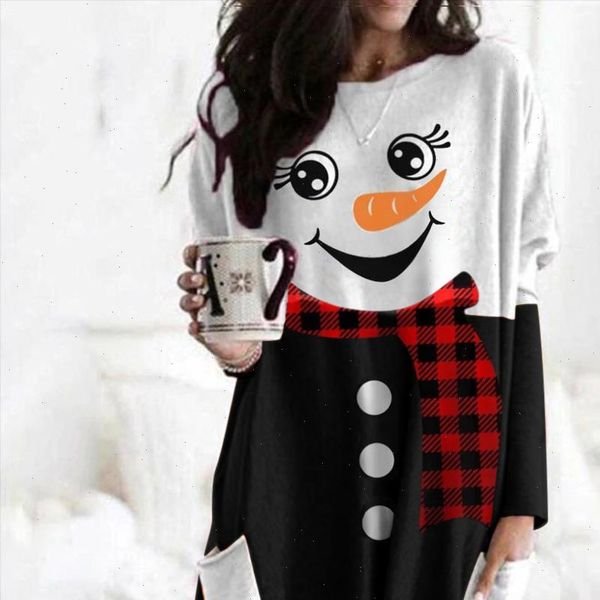 

womens women christmas printed plaid t shirt o neck tee blusas long sleeve female elk shirts plus size, White