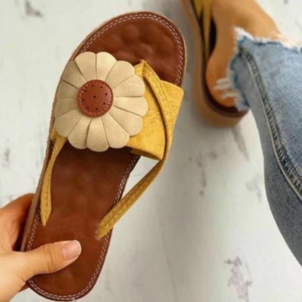

slippers summer women sun flower flat heel peep toe flip flops 2021 casual beach outdoor ladies shoes zapatos de mujer 35-43, Black