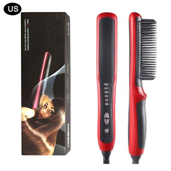 

electric hair brushes multifunctional straightener brush beard curler ceramic comb staightener