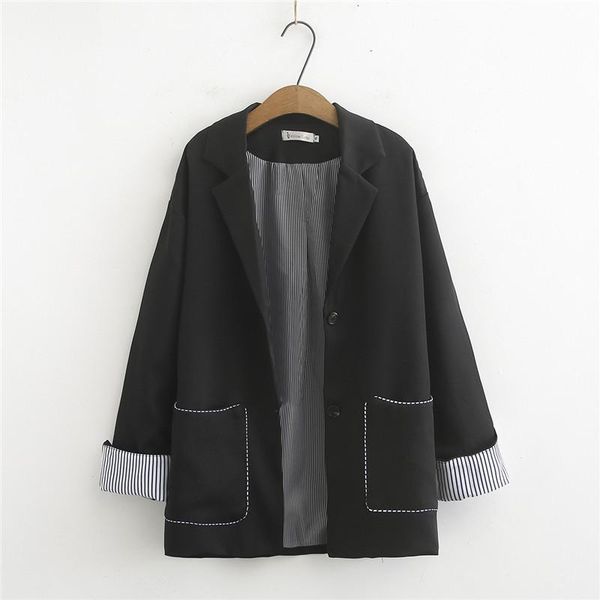 

women's suits & blazers large size fashion suit coat autumn mid-long collar single-breasted big pocket casual jacket fat mm black a825, White;black