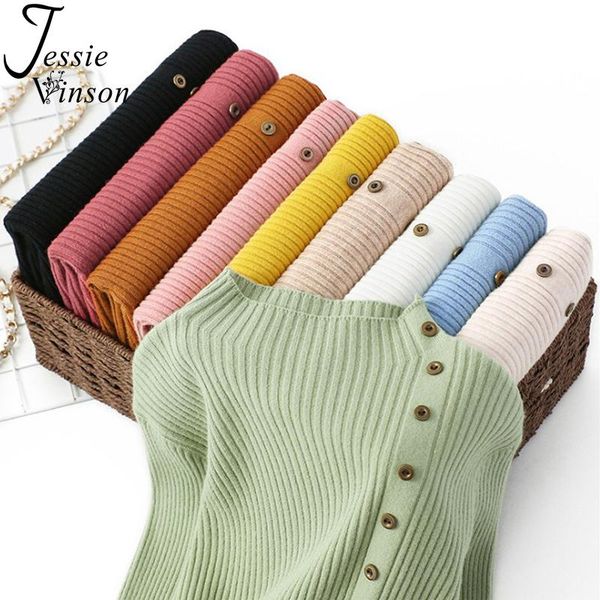 

women's sweaters jessie vinson half turtleneck sweater solid buttons pullover women jumper slim fit knitted spring autumn, White;black